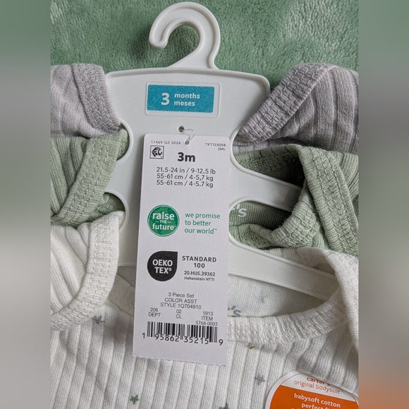 Carter's Original Bodysuit Three Pack 3month NWT - Picture 5 of 6
